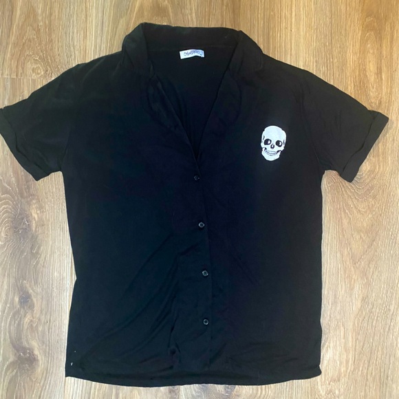 New Lauren Moshi Mini Skull Face Button Up - Picture 3 of 6